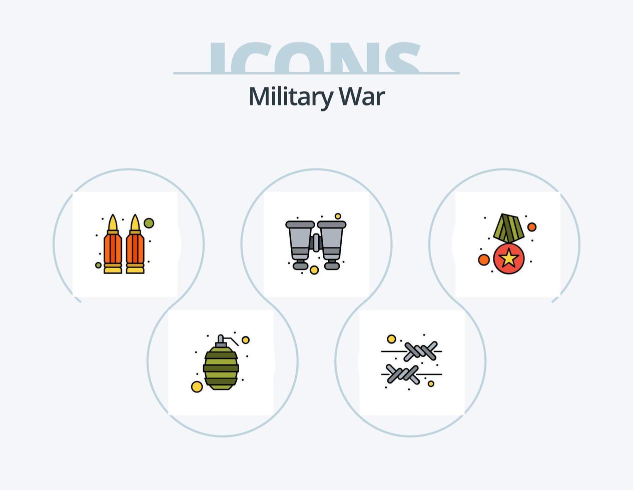 paquete de iconos lleno de línea de guerra militar 5 diseño de iconos. peligro. Linterna. ejército. dispositivo. ejército vector