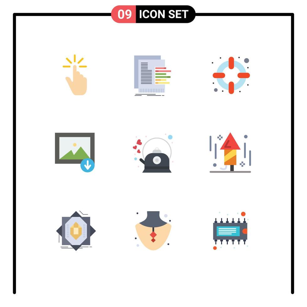 9 Flat Color concept for Websites Mobile and Apps brew image graph download lifesaver Editable Vector Design Elements