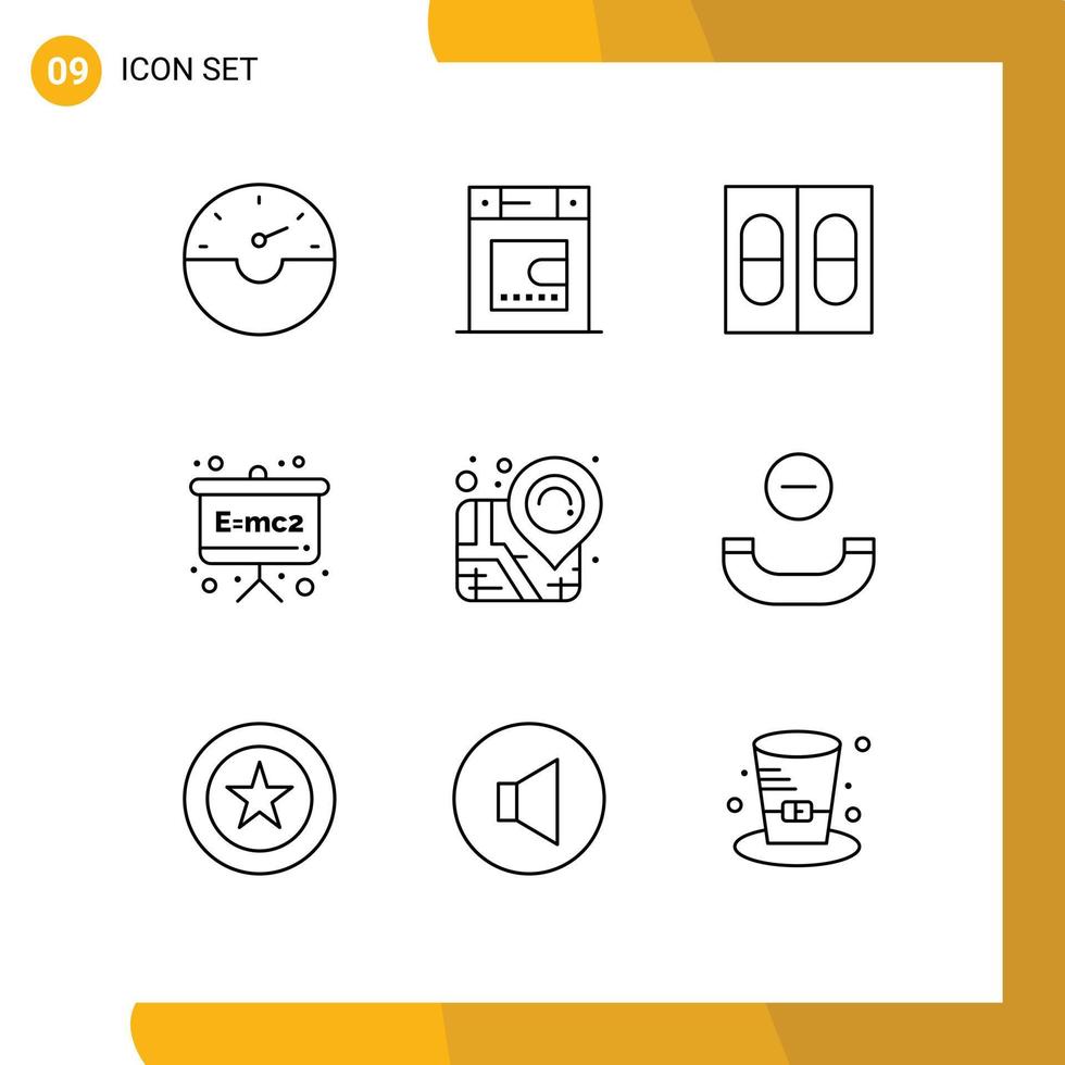 9 Universal Outline Signs Symbols of handset pin medical map physics formula Editable Vector Design Elements