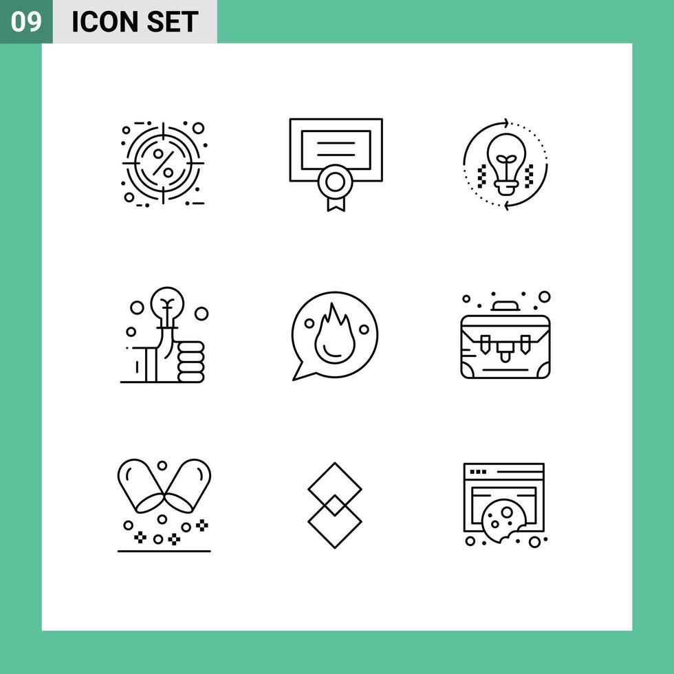 Outline Pack of 9 Universal Symbols of smart hand diploma bulb solution Editable Vector Design Elements