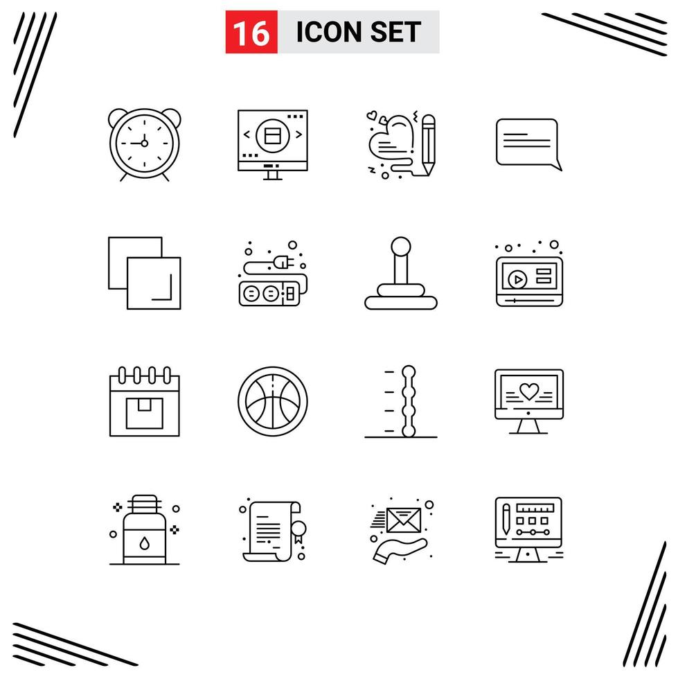 16 Universal Outlines Set for Web and Mobile Applications copy communication shopping chat pen Editable Vector Design Elements