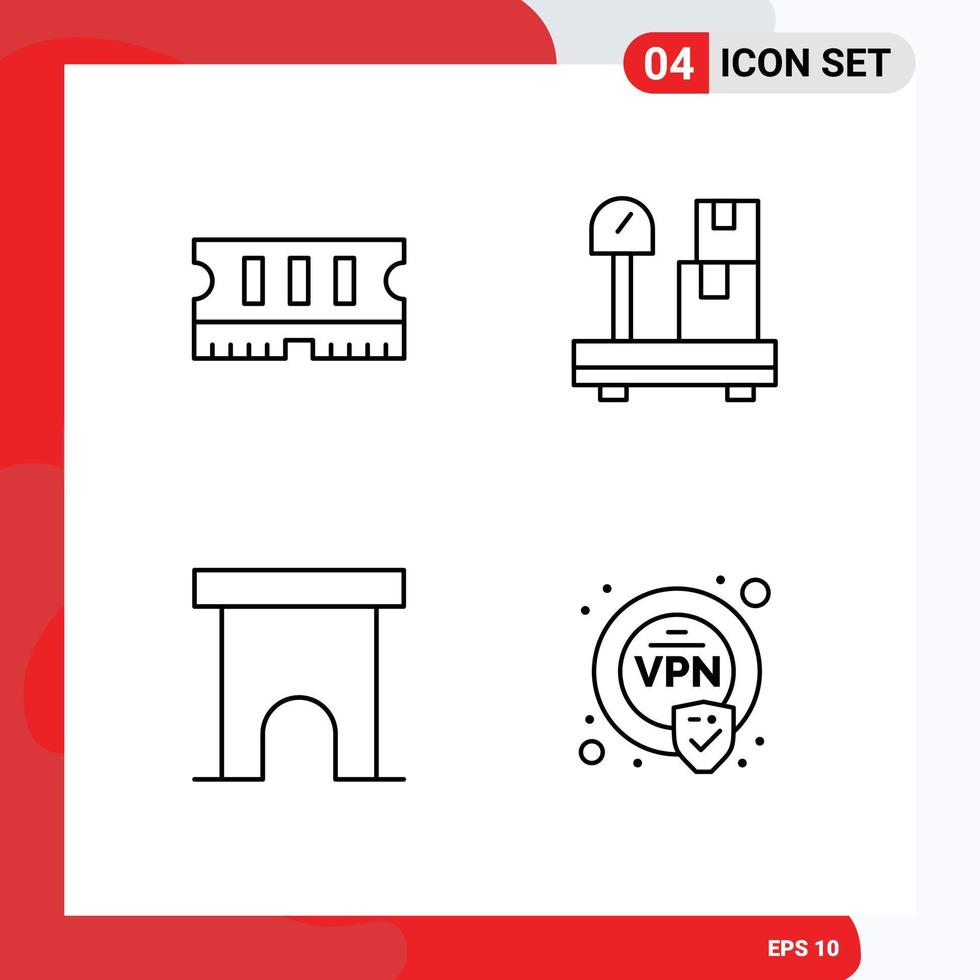 4 User Interface Line Pack of modern Signs and Symbols of hardware shop box building encryption Editable Vector Design Elements