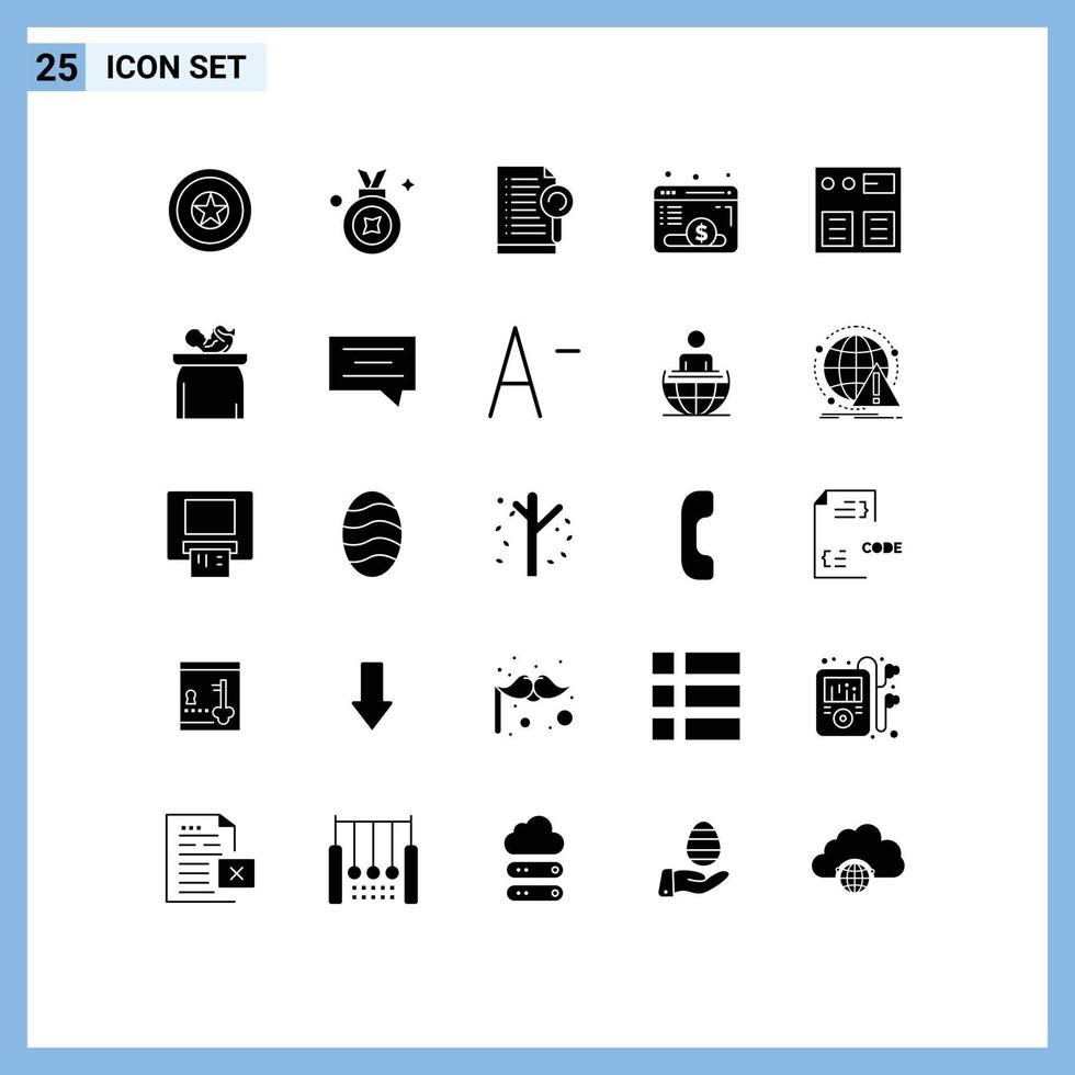 Modern Set of 25 Solid Glyphs and symbols such as online fund document website browser Editable Vector Design Elements