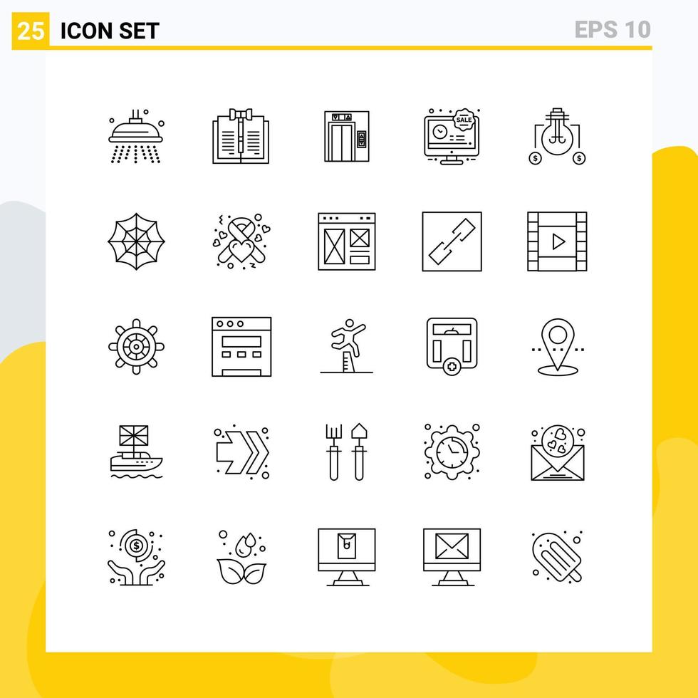 Set of 25 Modern UI Icons Symbols Signs for solution bulb lift discount limited time Editable Vector Design Elements