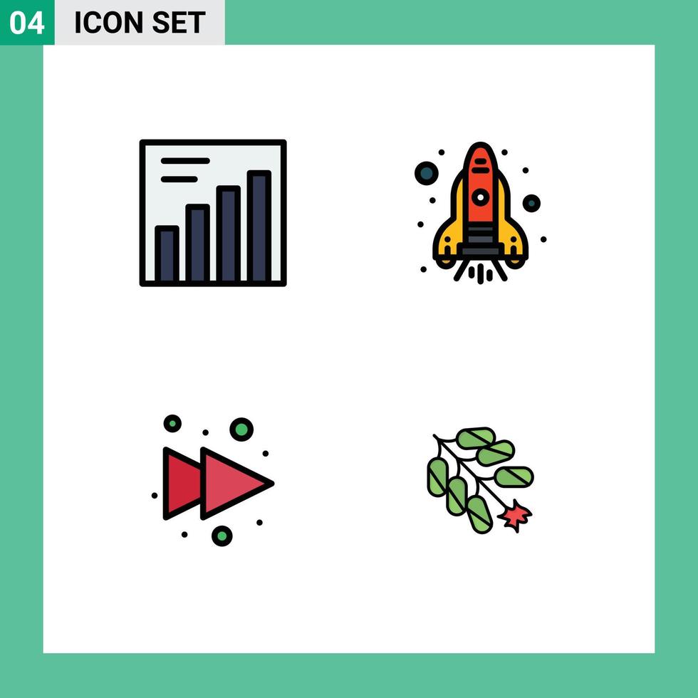 Pictogram Set of 4 Simple Filledline Flat Colors of analytics china rocket forward firecracker Editable Vector Design Elements
