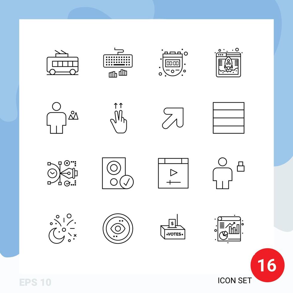 Group of 16 Outlines Signs and Symbols for body web hosting chronometer fast access Editable Vector Design Elements