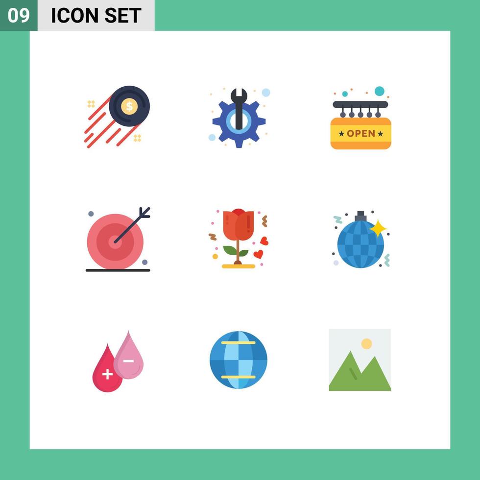 Modern Set of 9 Flat Colors Pictograph of flower search board optimization engine Editable Vector Design Elements
