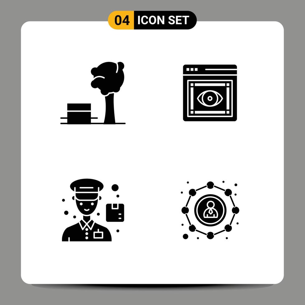 Pictogram Set of 4 Simple Solid Glyphs of bench delivery tree visibility affiliate Editable Vector Design Elements