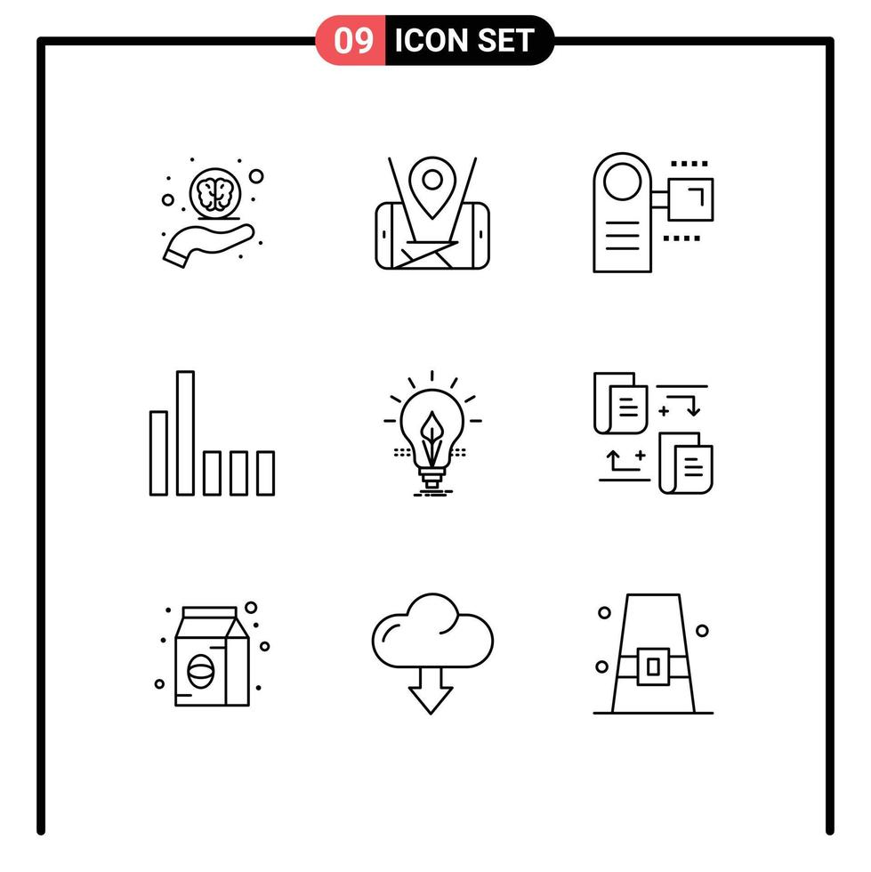 paquete de 9 signos y símbolos de contornos modernos para medios de impresión web, como elementos de diseño de vectores editables para equipo telefónico de videocámara de señal de idea