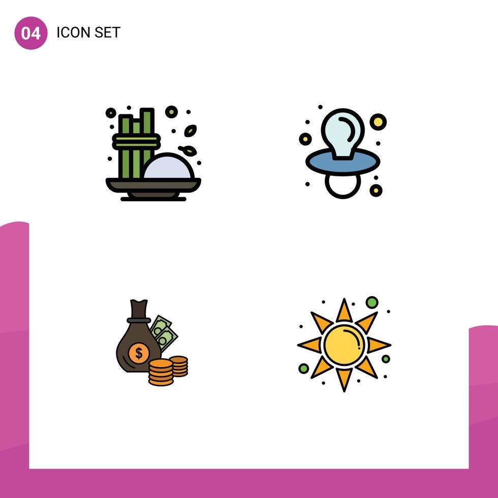 Pack of 4 creative Filledline Flat Colors of cinnamon business seasoning nipple gold Editable Vector Design Elements