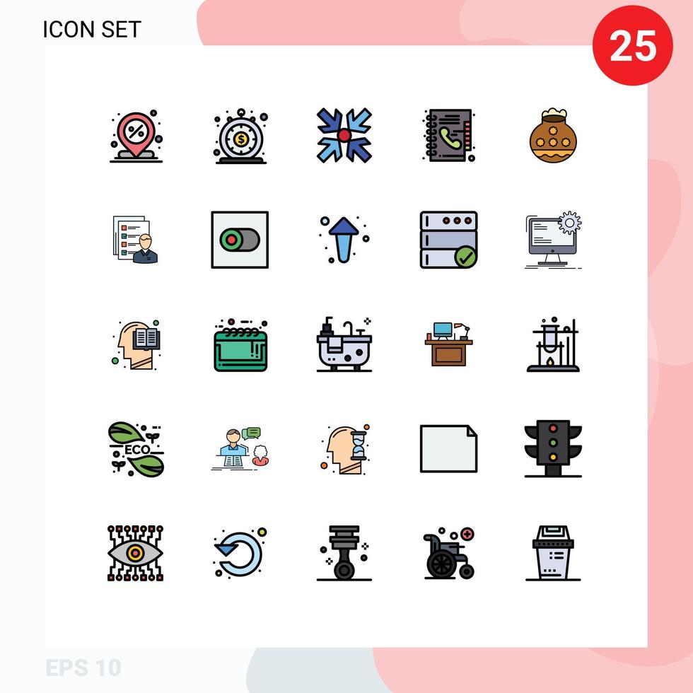 Universal Icon Symbols Group of 25 Modern Filled line Flat Colors of pot phone money directory minimize Editable Vector Design Elements