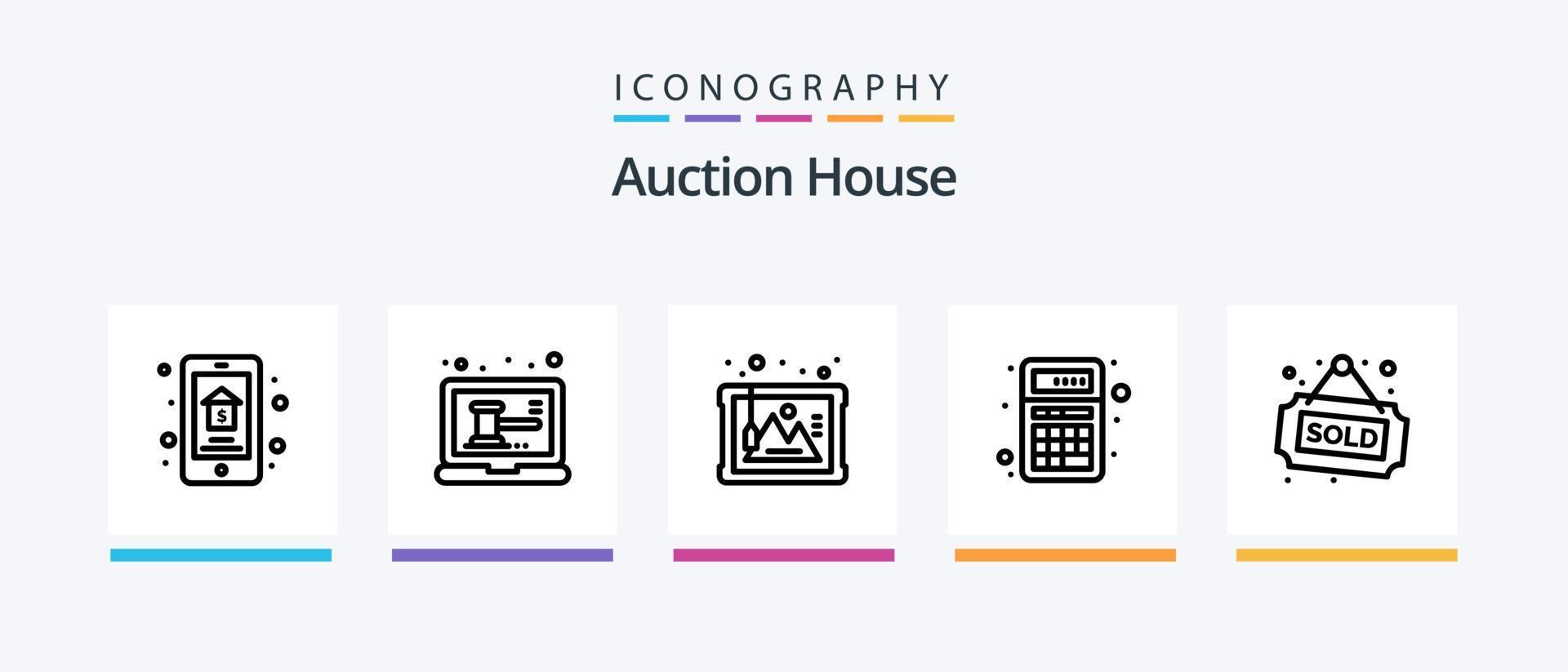 Auction Line 5 Icon Pack Including label. property. shop. house. payment. Creative Icons Design vector