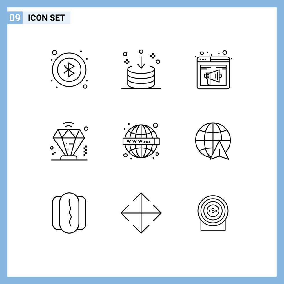 Pack of 9 Modern Outlines Signs and Symbols for Web Print Media such as web membership browser diamond webpage Editable Vector Design Elements