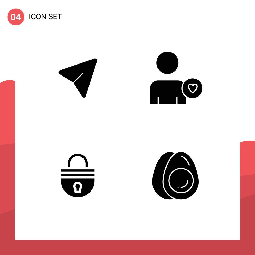 Pack of 4 Modern Solid Glyphs Signs and Symbols for Web Print Media such as arrow password computer heart login Editable Vector Design Elements