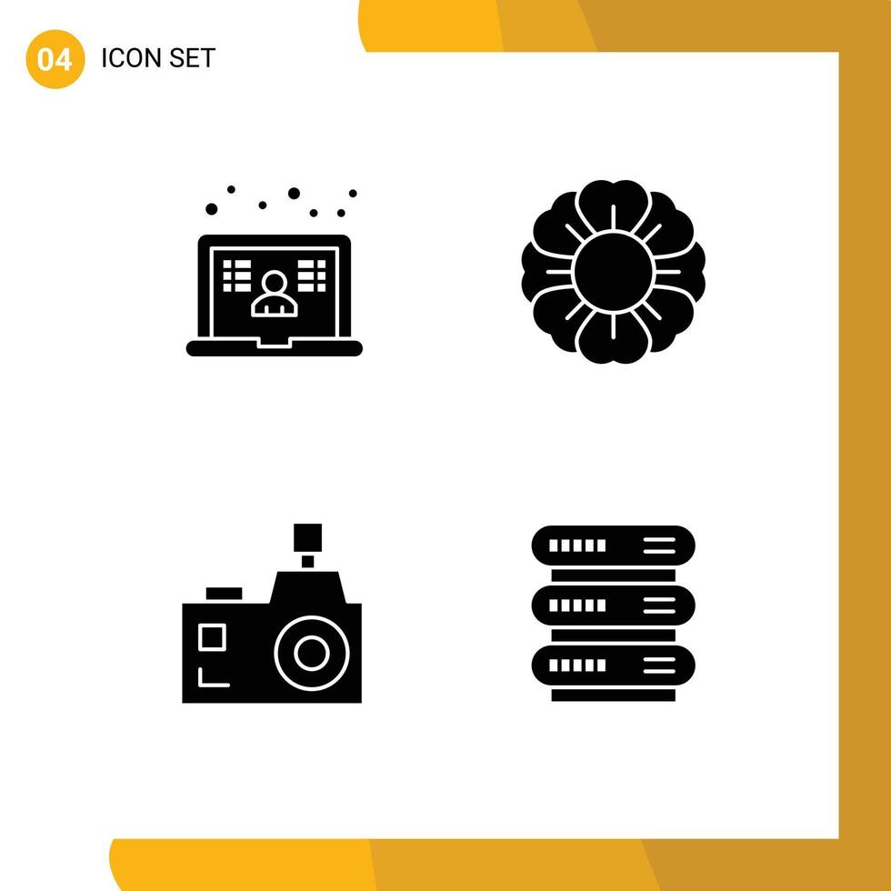 Modern Set of Solid Glyphs and symbols such as laptop flash photography user summer photography Editable Vector Design Elements