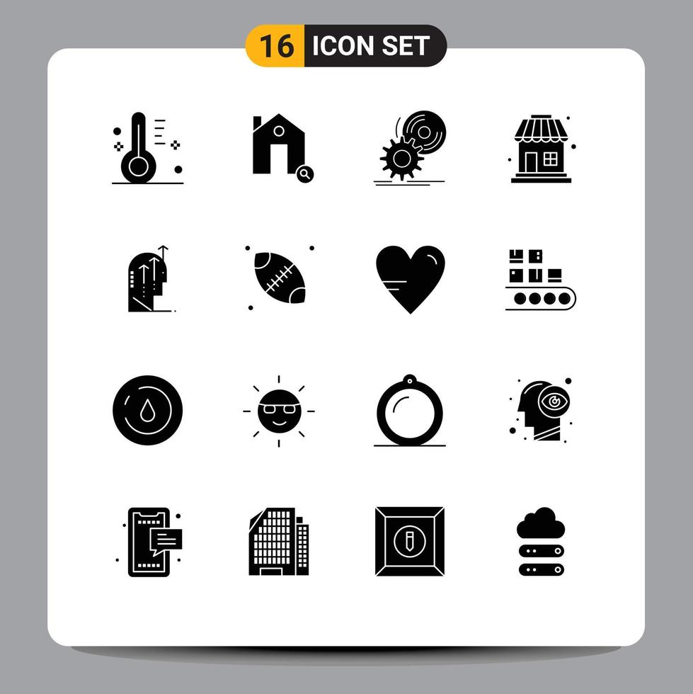 Modern Set of 16 Solid Glyphs Pictograph of emotional shopping real shop software Editable Vector Design Elements