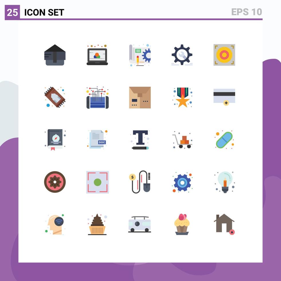 Group of 25 Flat Colors Signs and Symbols for design configuration plan wrench cog Editable Vector Design Elements
