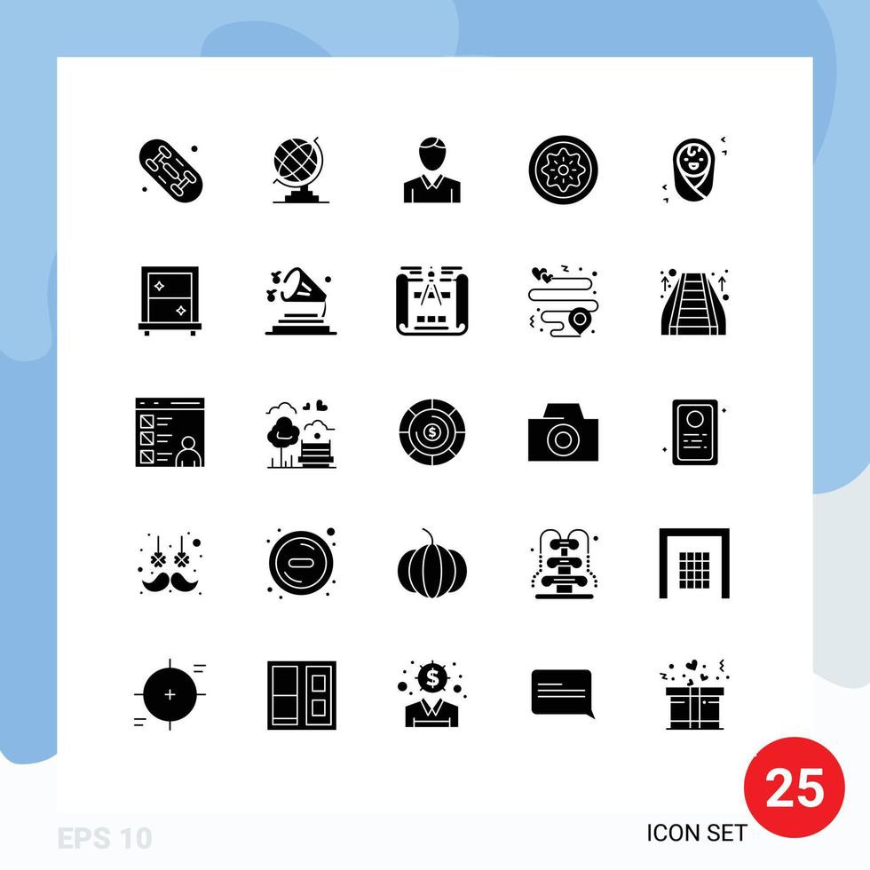 Set of 25 Vector Solid Glyphs on Grid for children baby man slice fruit Editable Vector Design Elements