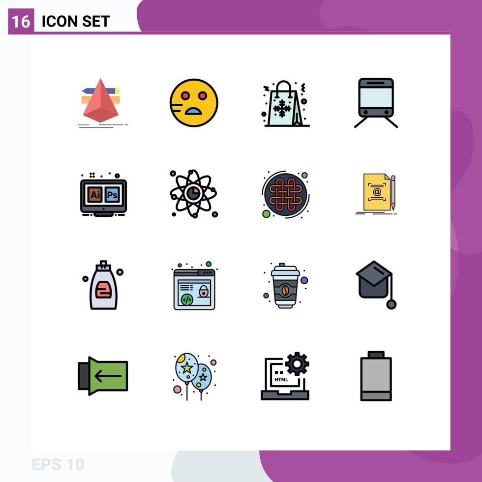 Pictogram Set of 16 Simple Flat Color Filled Lines of ps adobe christmas travel regular Editable Creative Vector Design Elements