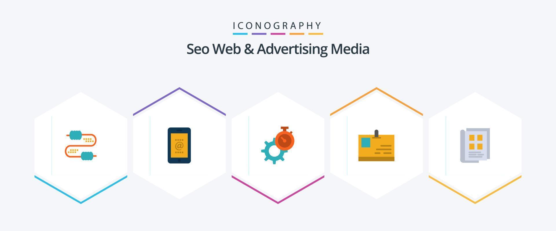 Seo Web And Advertising Media 25 Flat icon pack including pass. id card. card. setting vector