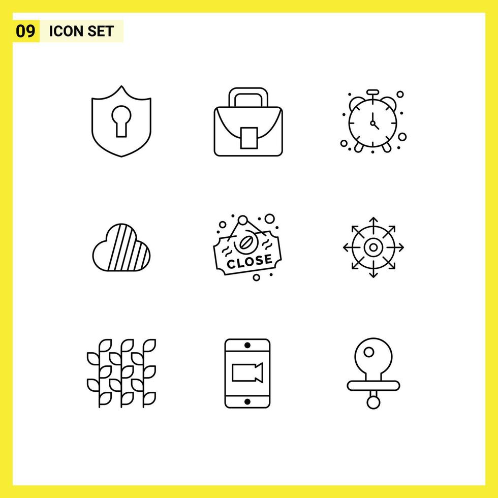 Group of 9 Modern Outlines Set for close coffee clock crypto currency coin Editable Vector Design Elements