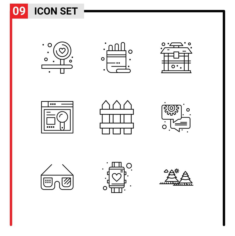 9 Thematic Vector Outlines and Editable Symbols of security fence building education web Editable Vector Design Elements
