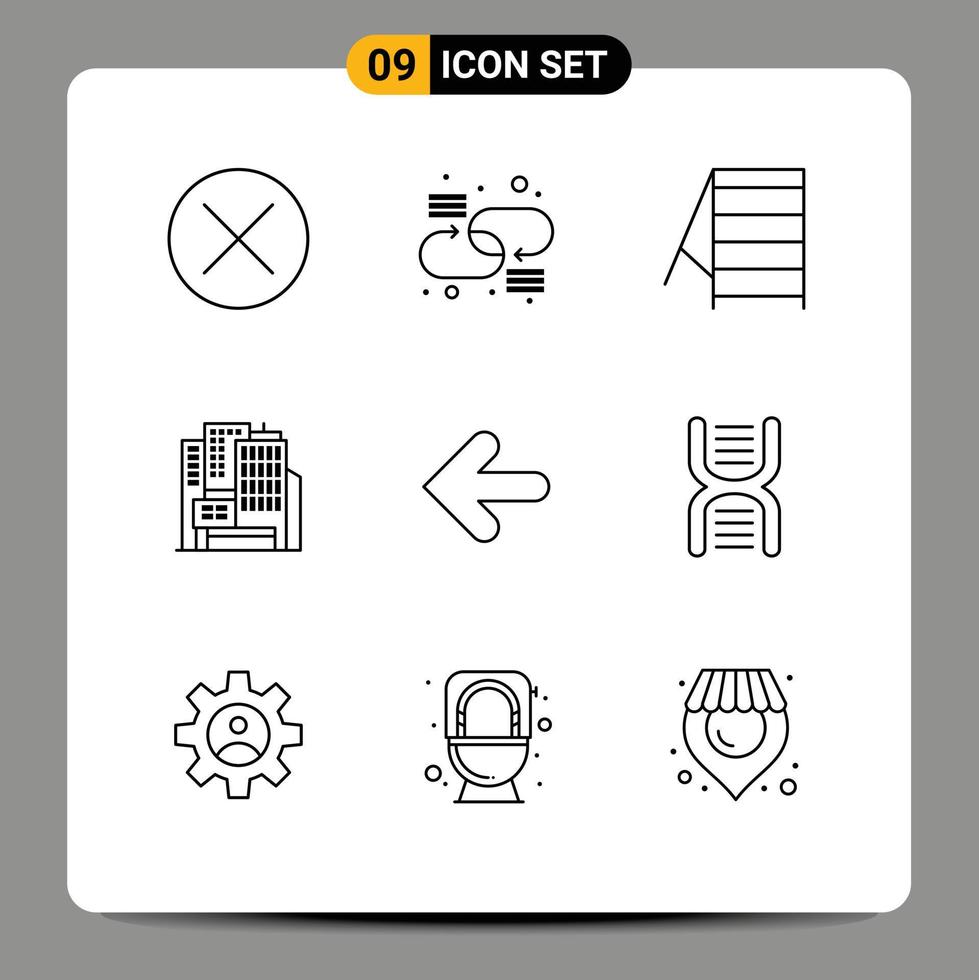 Set of 9 Modern UI Icons Symbols Signs for back arrow network construction architecture Editable Vector Design Elements