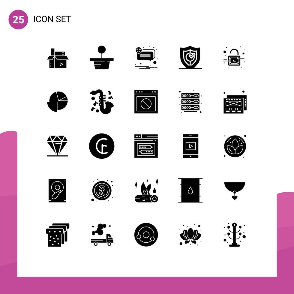 Universal Icon Symbols Group of 25 Modern Solid Glyphs of lock secure alert protection gdpr Editable Vector Design Elements
