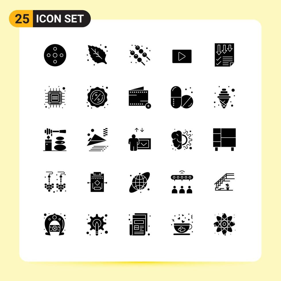 Set of 25 Modern UI Icons Symbols Signs for paper data food arrows video Editable Vector Design Elements