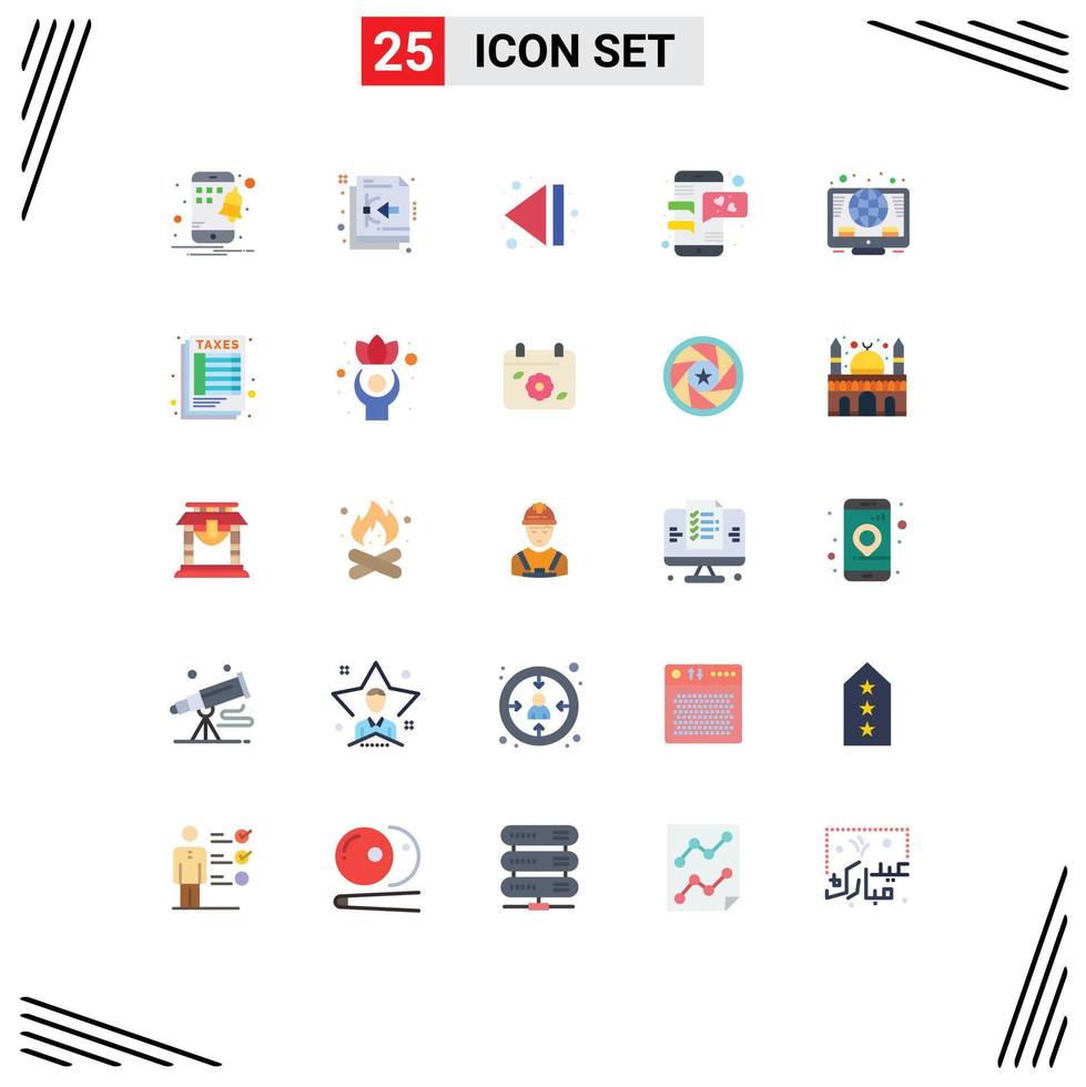 conjunto de 25 iconos de interfaz de usuario modernos símbolos signos para monedas final global en línea amor elementos de diseño vectorial editables vector
