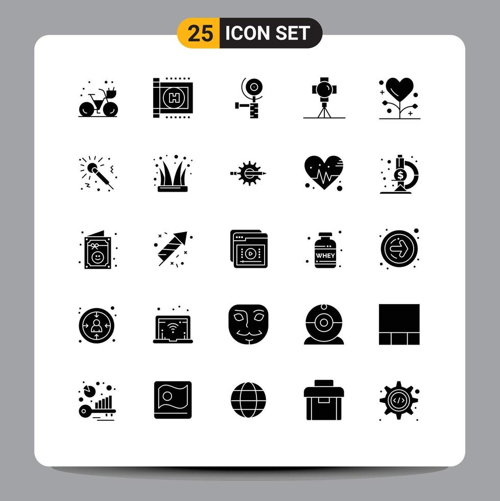 25 Solid Glyph concept for Websites Mobile and Apps form disease grinder movies light Editable Vector Design Elements