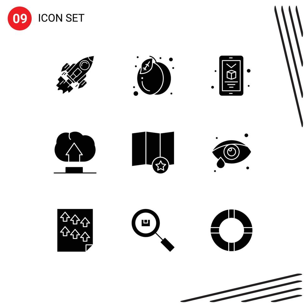 Group of 9 Modern Solid Glyphs Set for place user summer upload smartphone Editable Vector Design Elements