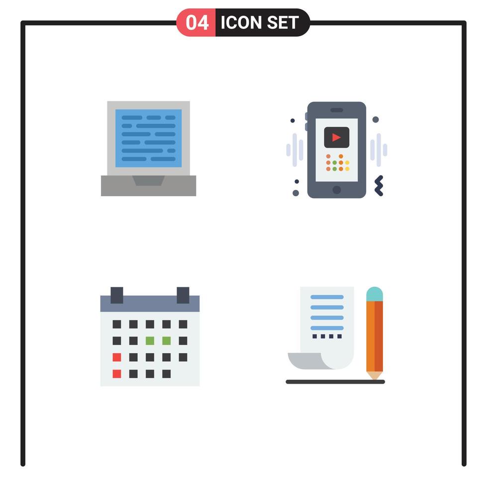 User Interface Pack of 4 Basic Flat Icons of laptop date phone player event Editable Vector Design Elements