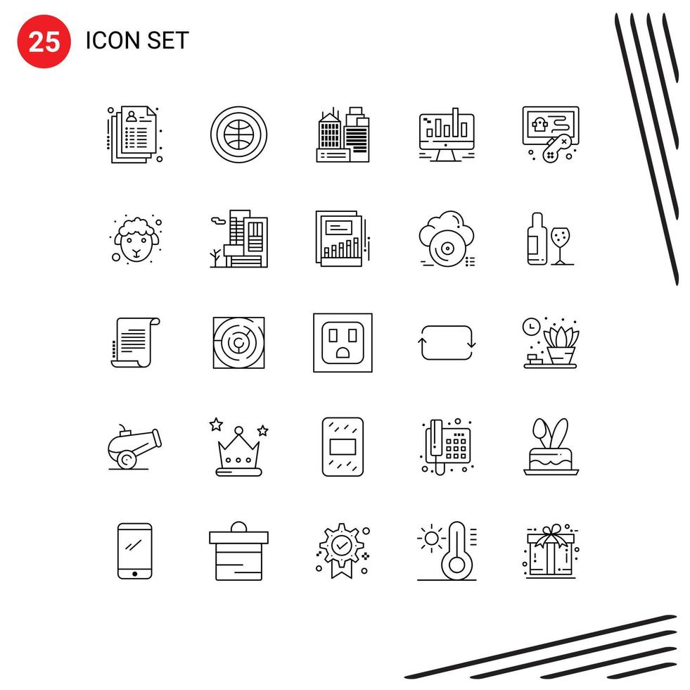 Mobile Interface Line Set of 25 Pictograms of web computer web chart work Editable Vector Design Elements