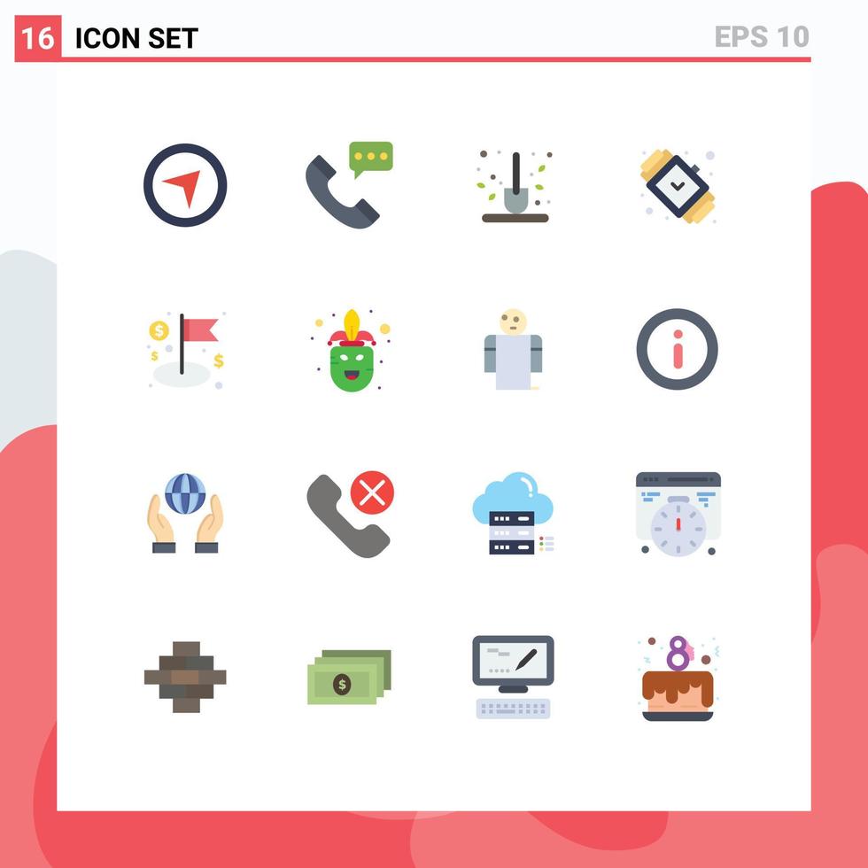 Flat Color Pack of 16 Universal Symbols of watch fashion autumn accessory shovel Editable Pack of Creative Vector Design Elements