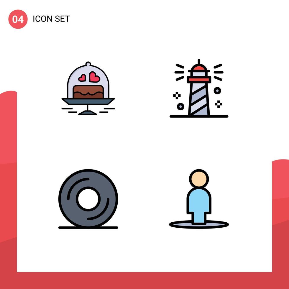 Universal Icon Symbols Group of 4 Modern Filledline Flat Colors of cake cd love ocean disk Editable Vector Design Elements
