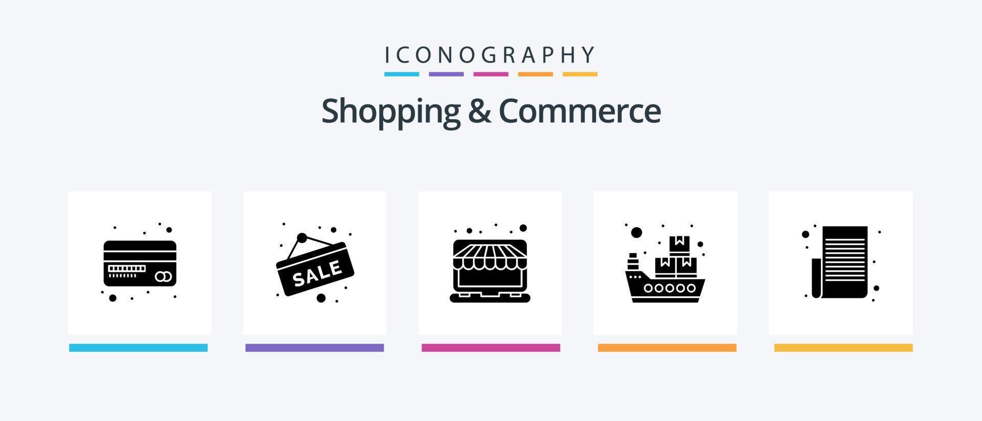 Shopping And Commerce Glyph 5 Icon Pack Including shopping list. item list. online. sea freight. maritime shipment. Creative Icons Design vector