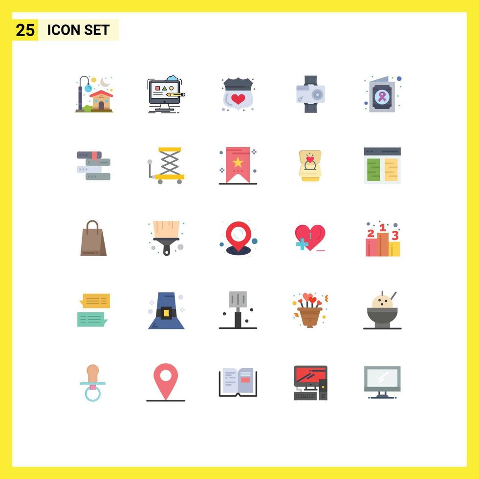 25 Universal Flat Color Signs Symbols of video action studio camera secure Editable Vector Design Elements
