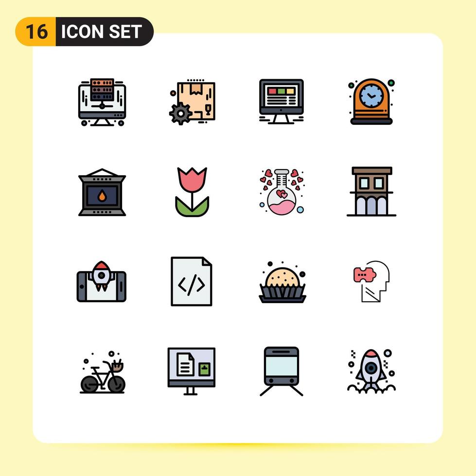 Pictogram Set of 16 Simple Flat Color Filled Lines of fire time browser table web Editable Creative Vector Design Elements