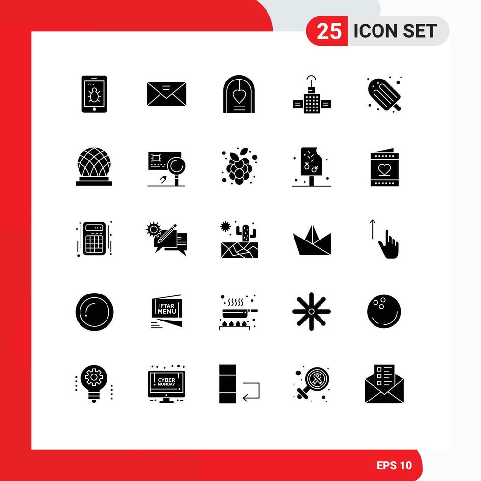 Editable Vector Line Pack of 25 Simple Solid Glyphs of holiday satellite arch navigation wedding Editable Vector Design Elements