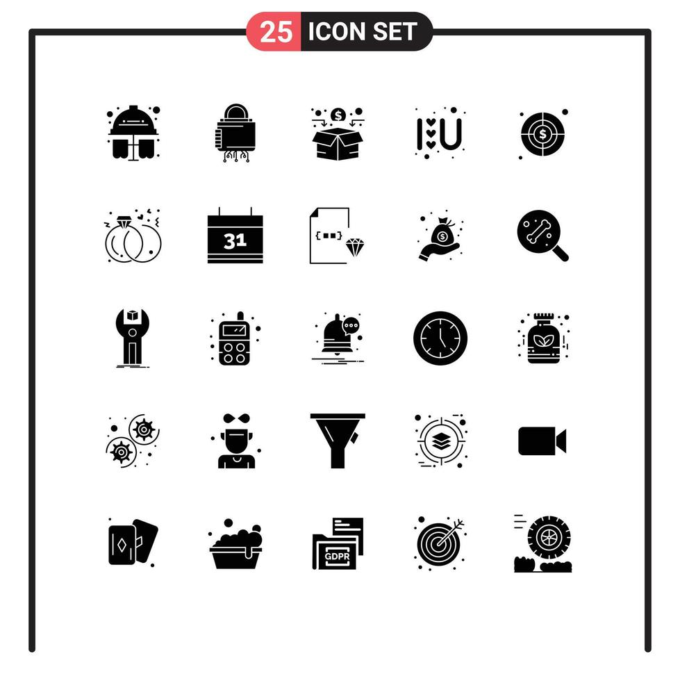 25 Universal Solid Glyphs Set for Web and Mobile Applications business love logo secure heart sign crowd funding Editable Vector Design Elements