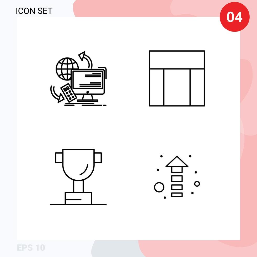 Editable Vector Line Pack of 4 Simple Filledline Flat Colors of access cup remote webpage arrow Editable Vector Design Elements