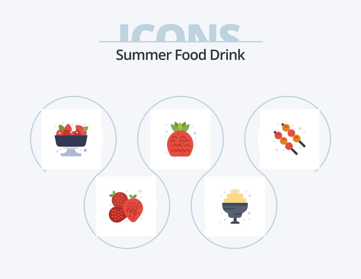 Summer Food Drink Flat Icon Pack 5 Icon Design. summer. marshmallow. food. fruit. food vector