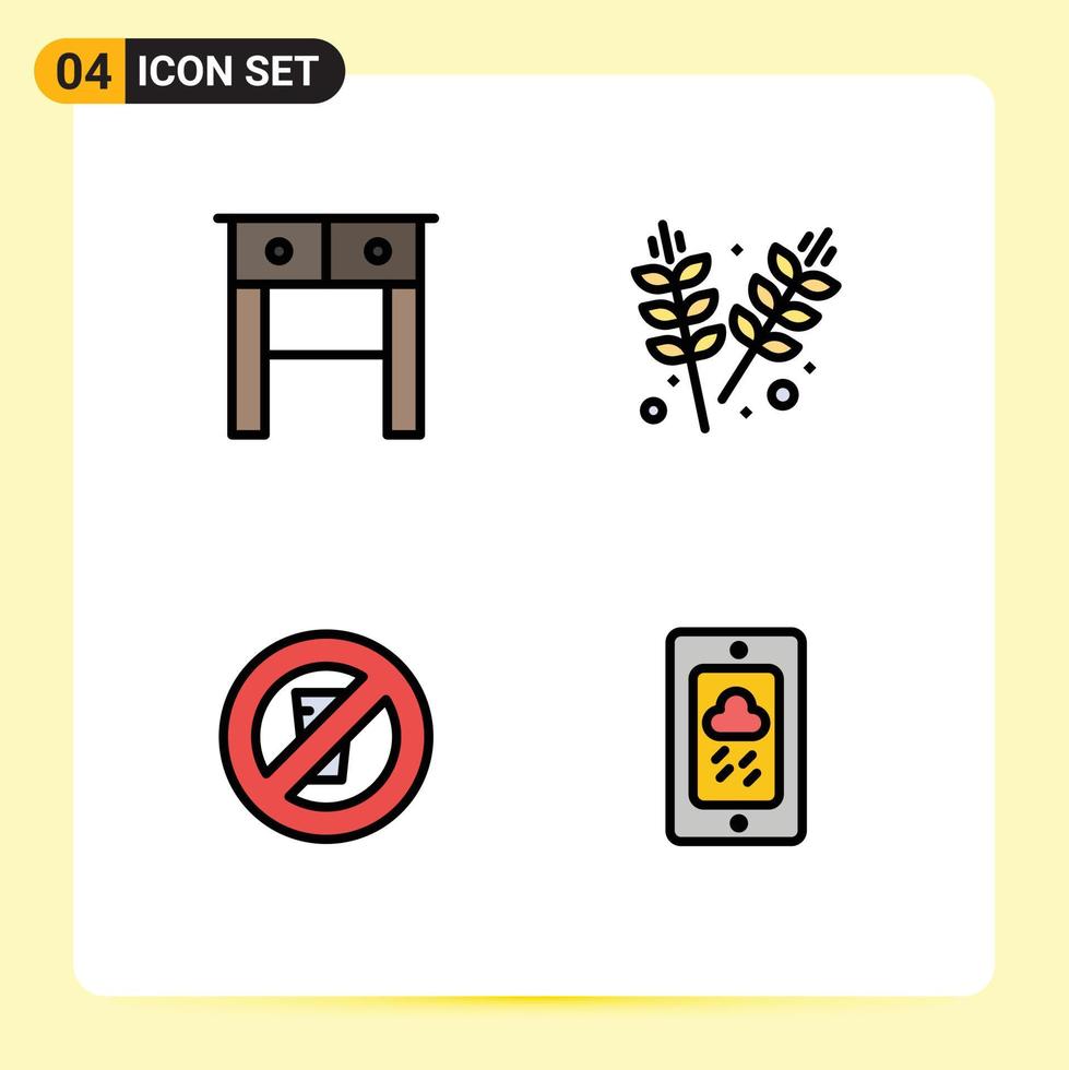 4 Filledline Flat Color concept for Websites Mobile and Apps desk no water agriculture grains mobile Editable Vector Design Elements