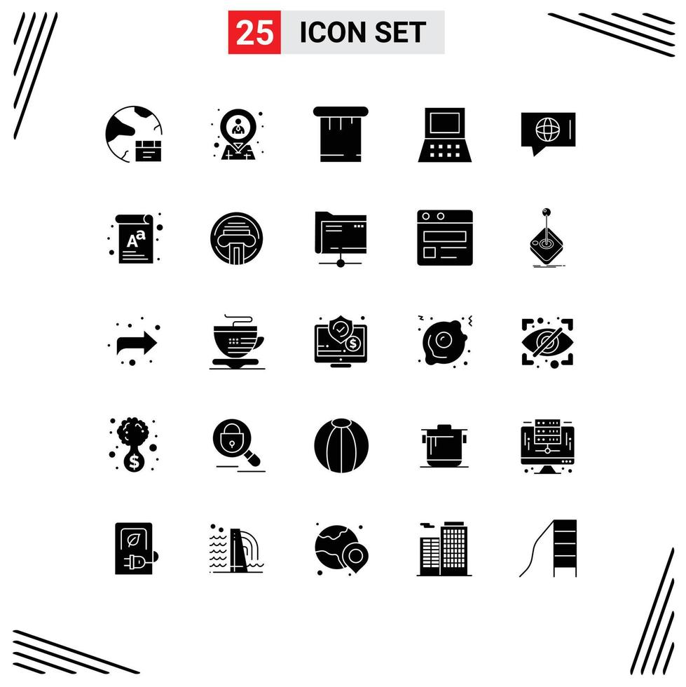 Set of 25 Commercial Solid Glyphs pack for world hardware location computer tools Editable Vector Design Elements