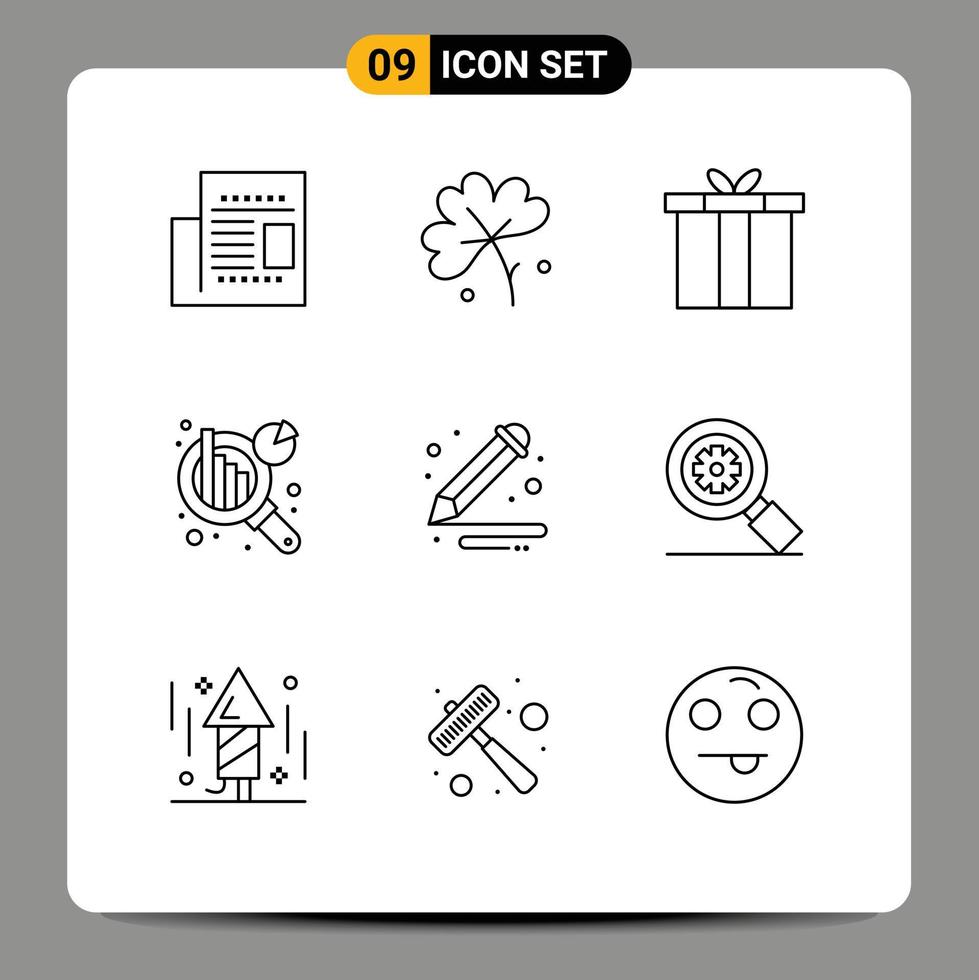 Pictogram Set of 9 Simple Outlines of paint art accessories information analysis chart analysis Editable Vector Design Elements