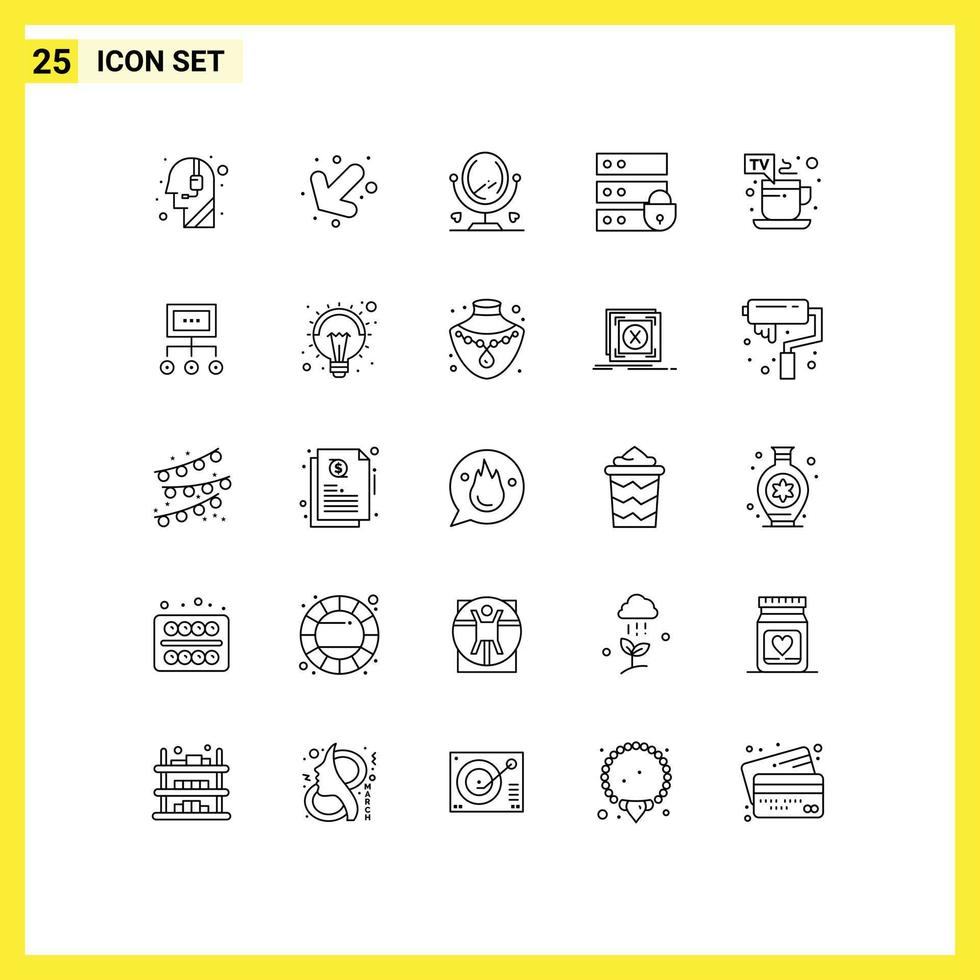 Editable Vector Line Pack of 25 Simple Lines of tv break hot furniture cup internet security Editable Vector Design Elements