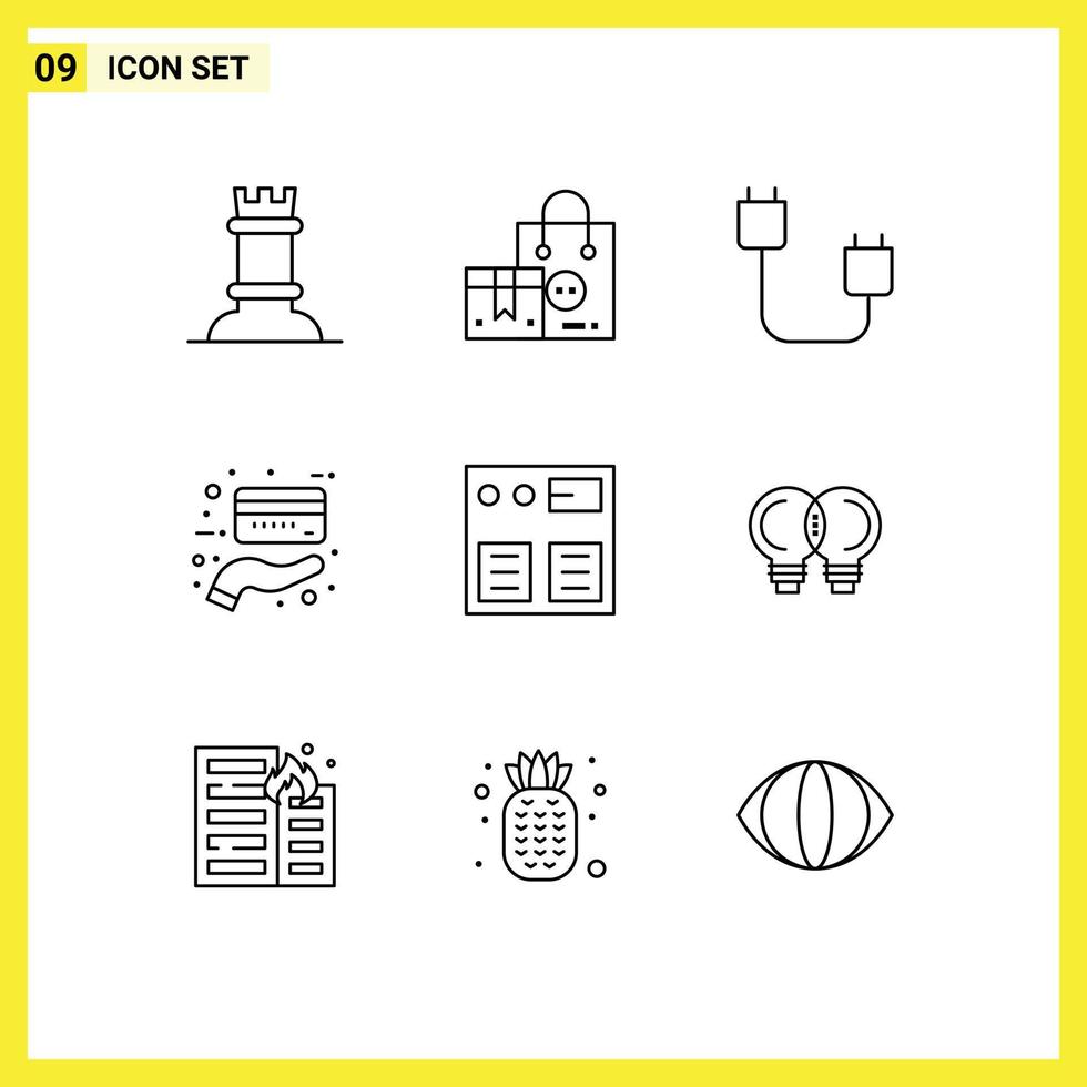 Pictogram Set of 9 Simple Outlines of online payment computers credit hardware Editable Vector Design Elements