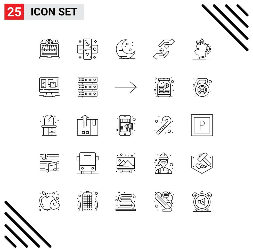 Universal Icon Symbols Group of 25 Modern Lines of imagine imagination moon shahada hands Editable Vector Design Elements