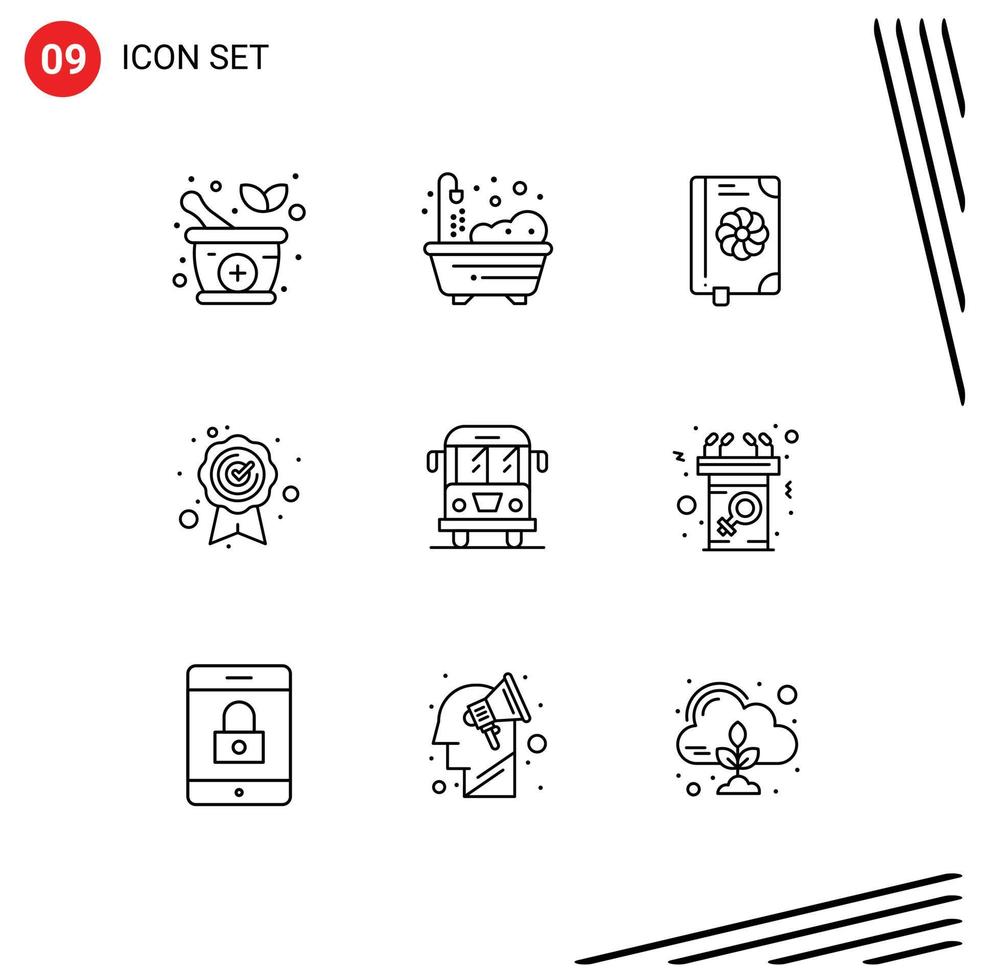 Pictogram Set of 9 Simple Outlines of announcement transport text cargo quality Editable Vector Design Elements